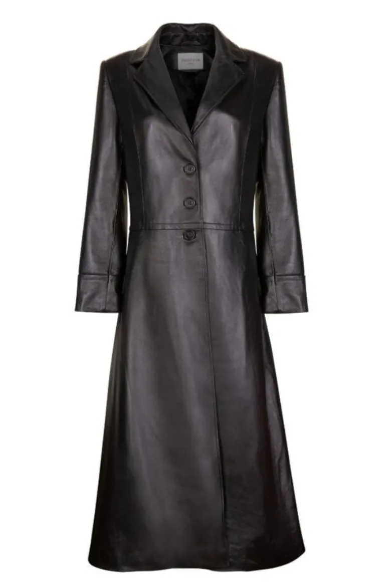 Coats<CULT MIA OVERSIZE 70S LEATHER COAT Black