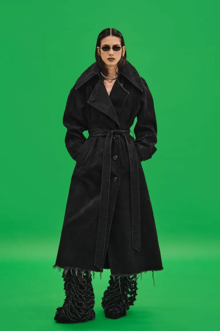 Coats<CULT MIA OVERSIZED WASHED DENIM TRENCH COAT Black