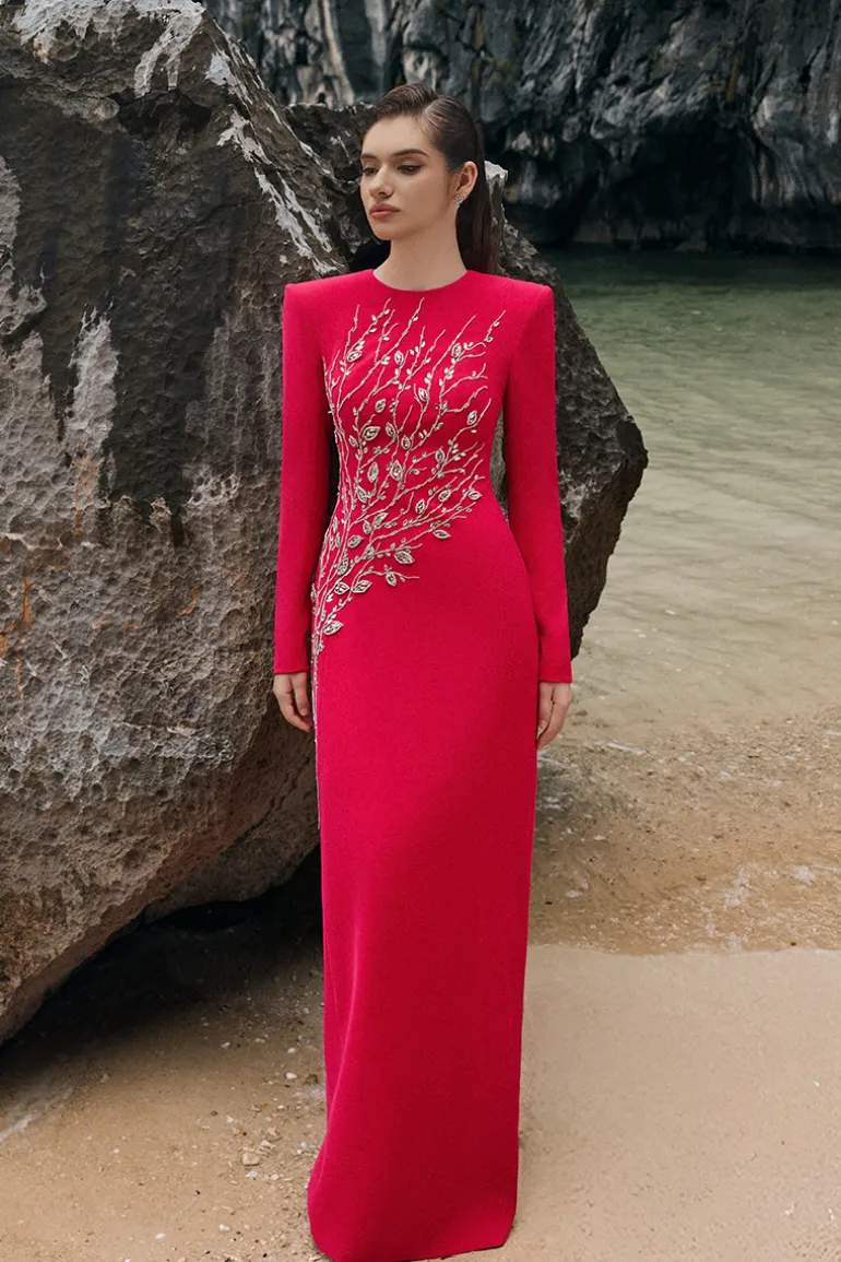 Dresses | Gowns<CULT MIA PADDED SHOULDER CRYSTAL EMBELLISHED STRAIGHT DRESS Pink
