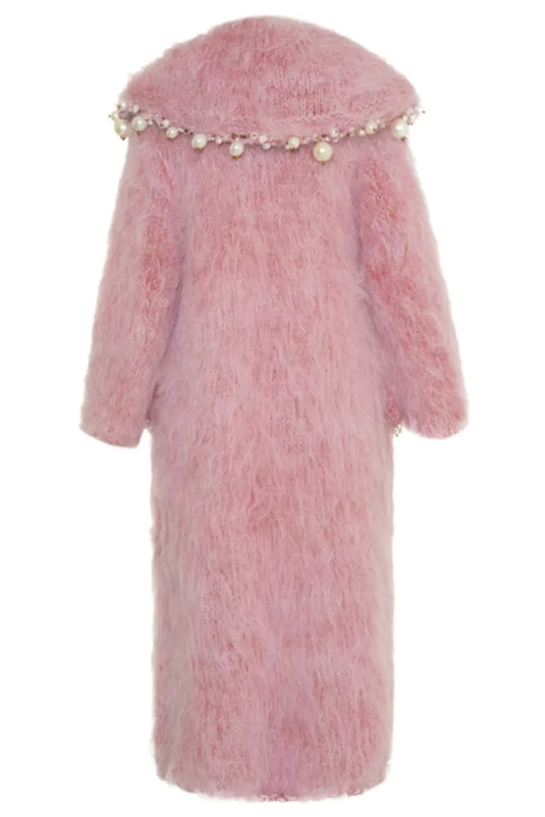 Coats<CULT MIA PEARL EMBROIDERED MOHAIR COAT Powder Pink