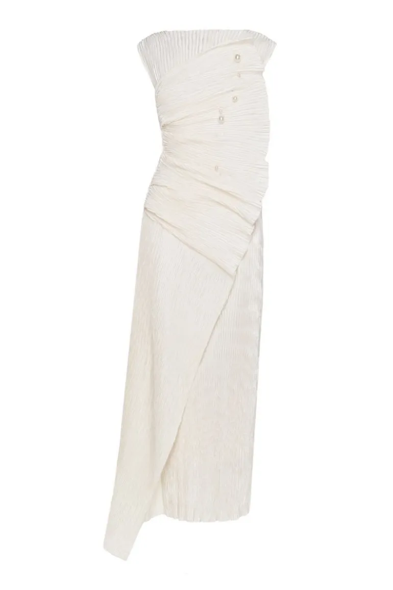 Dresses<CULT MIA PEARL PLEATED MAXI DRESS White
