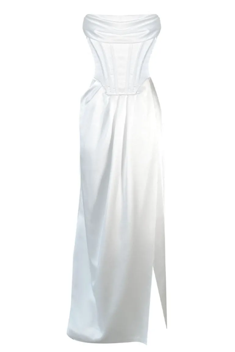 Dresses<CULT MIA PEARL SATIN MAXI DRESS White