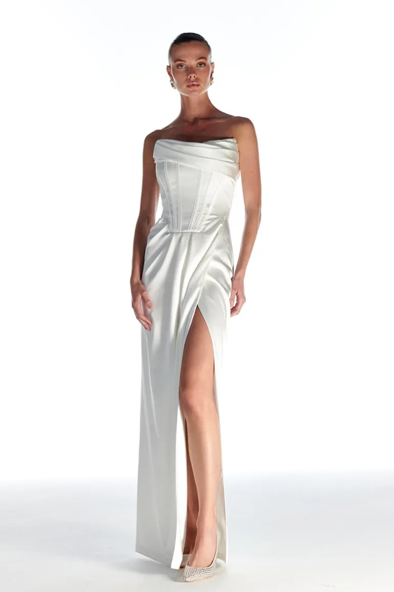 Dresses<CULT MIA PEARL SATIN MAXI DRESS White