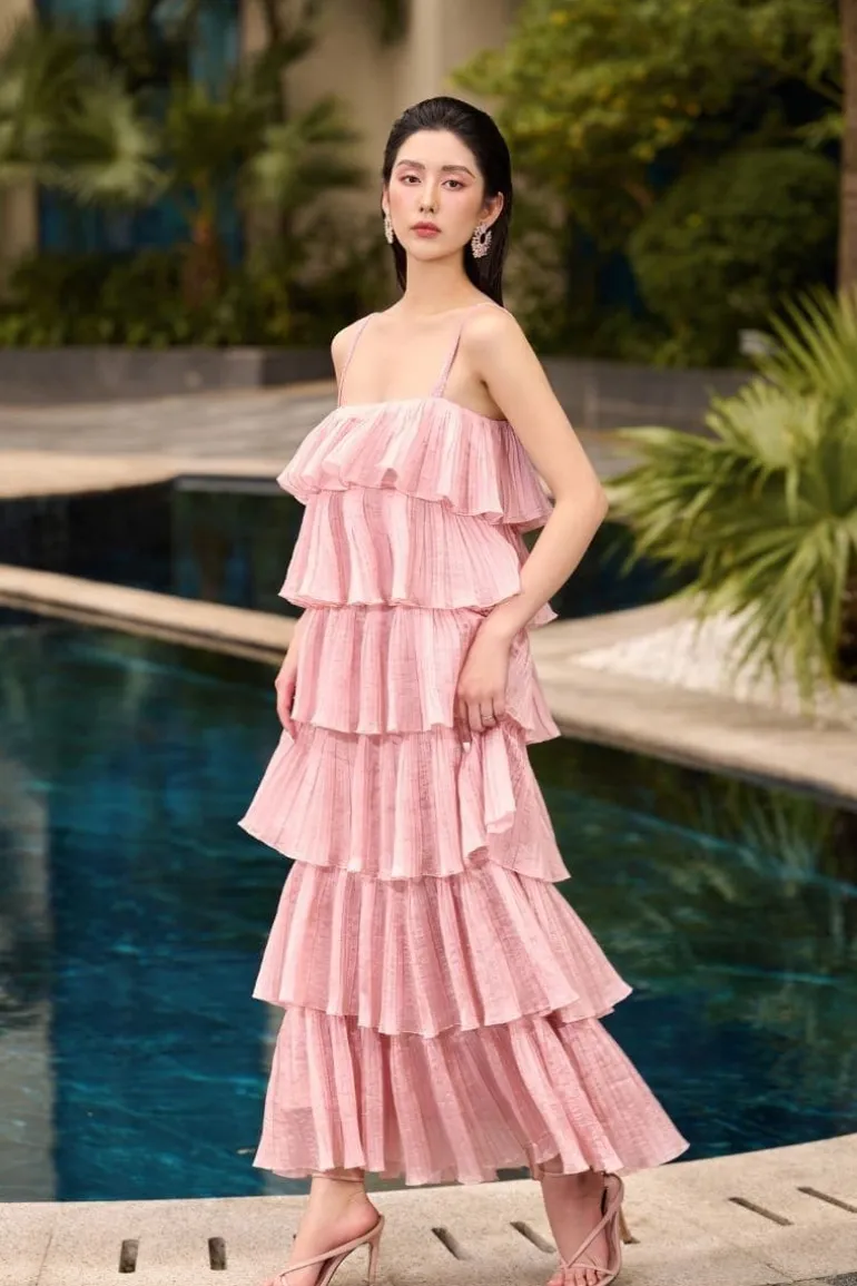 Dresses<CULT MIA PENNY SILK LAYERED MAXI DRESS Pink