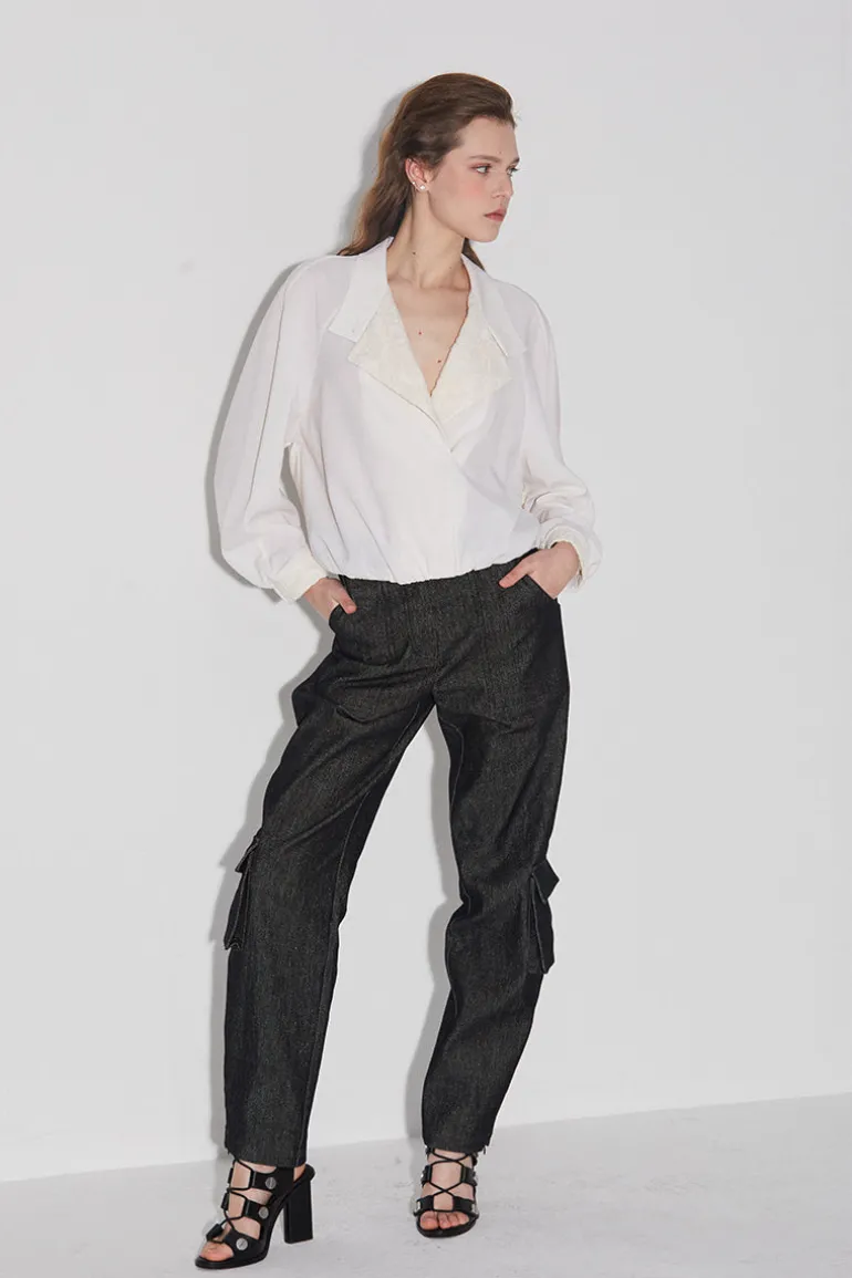 Tops<CULT MIA PERLA LACE-TRIMMED WOOL SHIRT White
