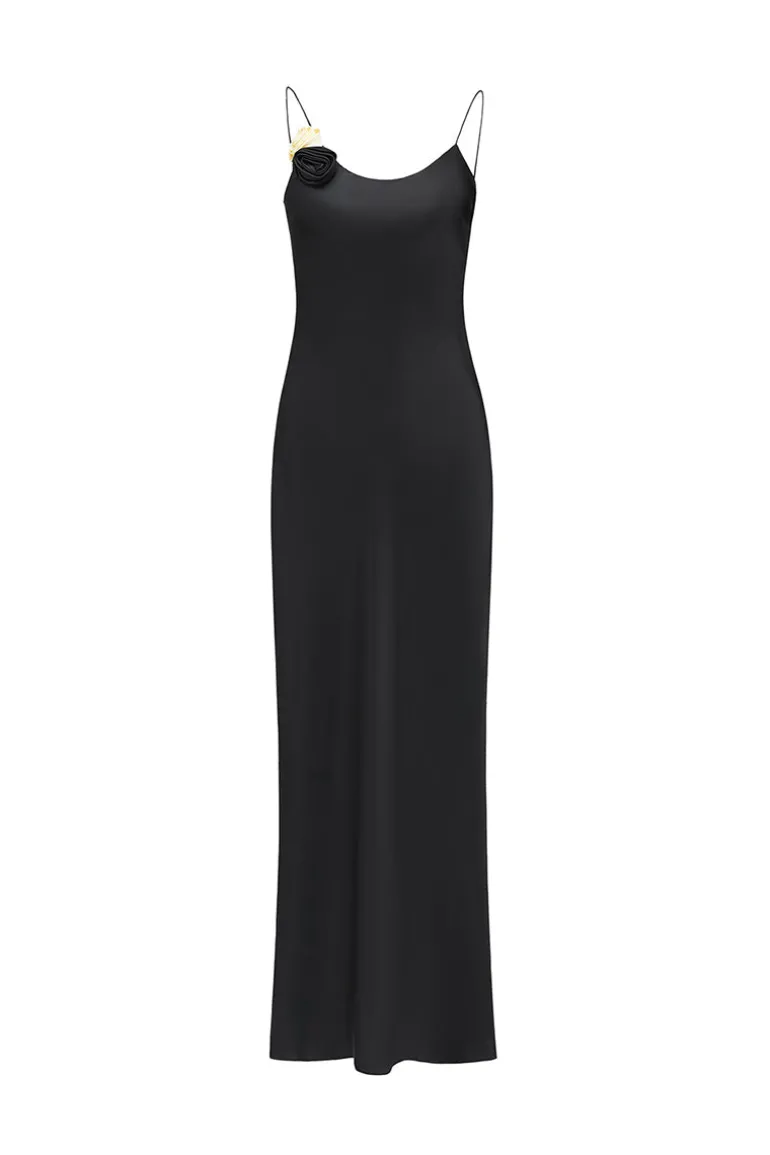 Dresses | Midi Dresses<CULT MIA PETALS SILK BIAS-CUT DRESS IN Black