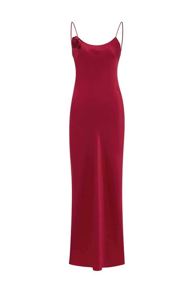 Dresses | Midi Dresses<CULT MIA PETALS SILK BIAS-CUT DRESS IN RED Ruby Red