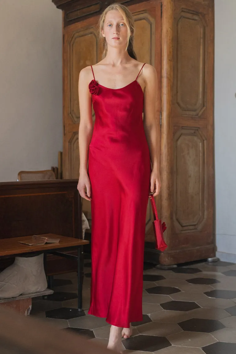 Dresses | Midi Dresses<CULT MIA PETALS SILK BIAS-CUT DRESS IN RED Ruby Red