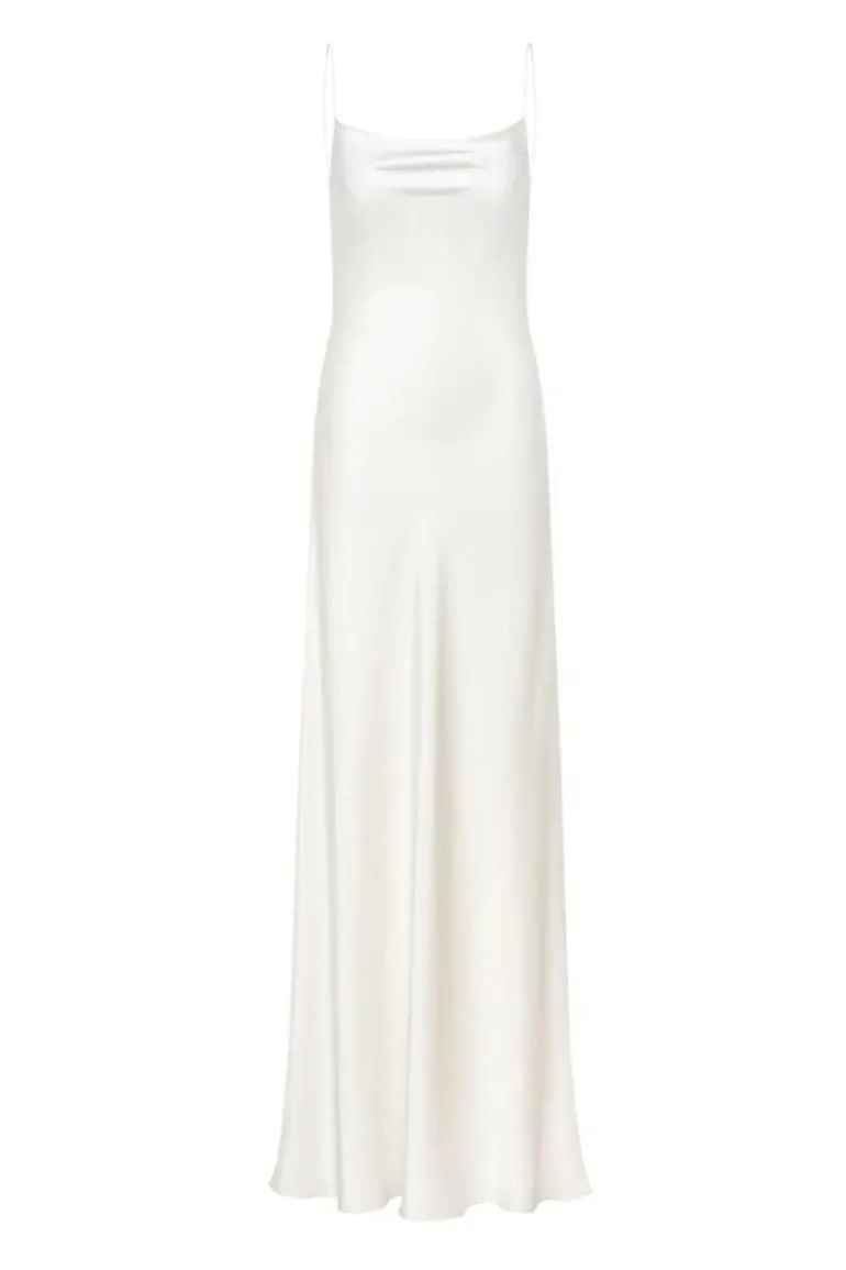 Dresses<CULT MIA PETRA IVORY COWL-NECK SILK SATIN MAXI DRESS FULLY LINED White
