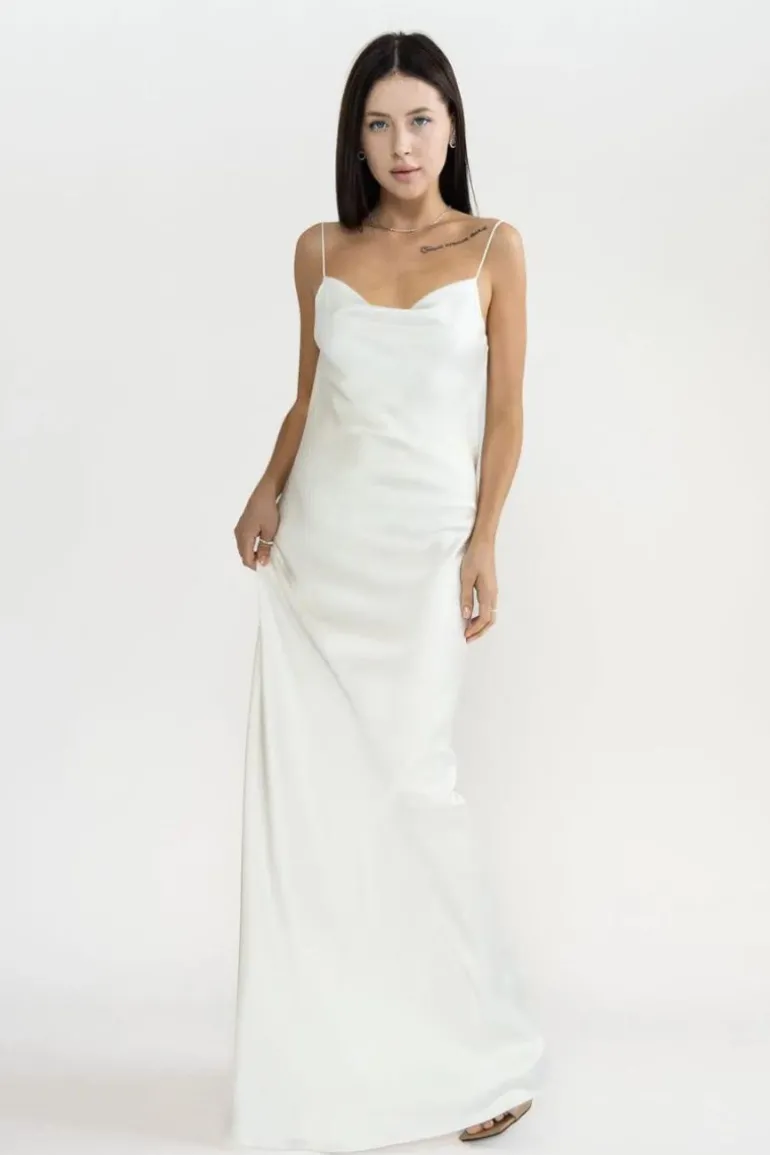 Dresses<CULT MIA PETRA IVORY COWL-NECK SILK SATIN MAXI DRESS FULLY LINED White