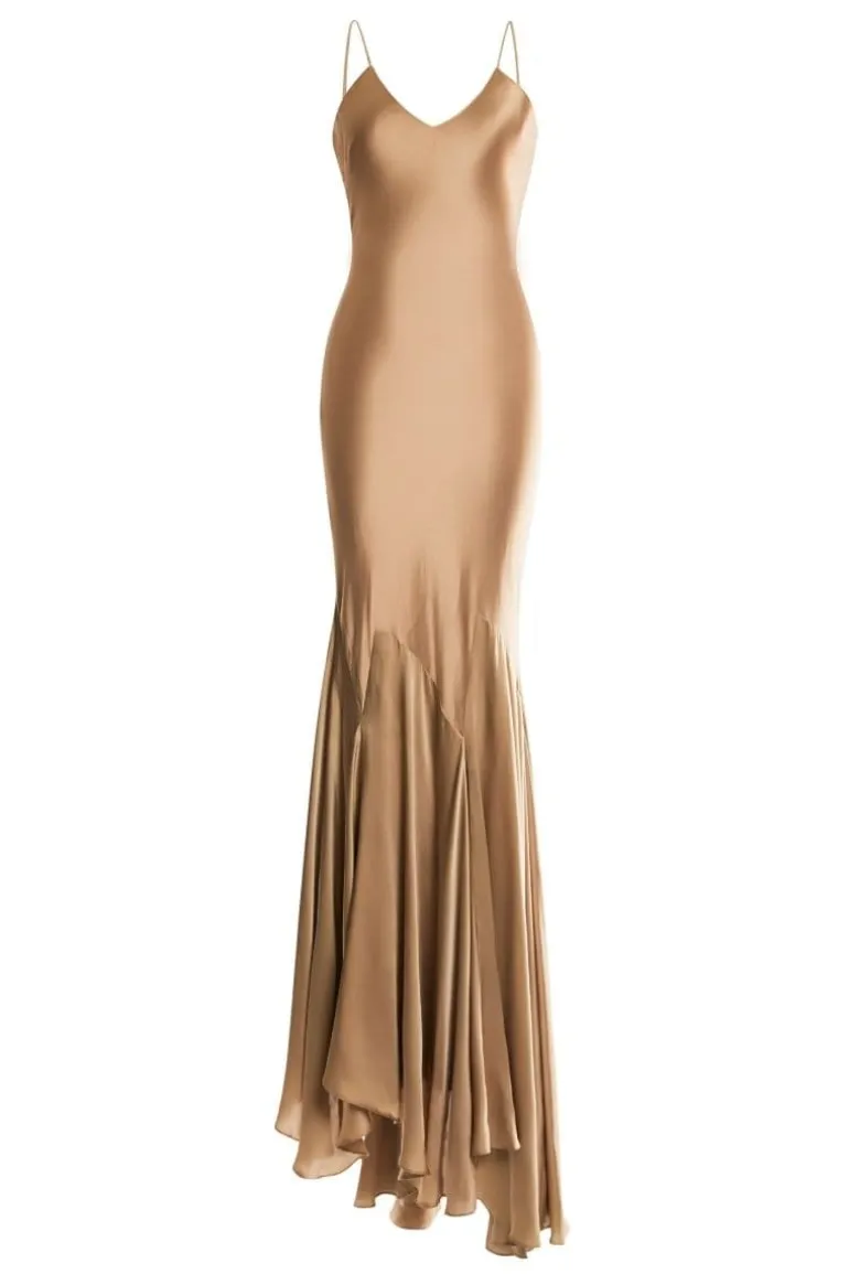 Dresses<CULT MIA PHOEBS NUDE SATIN FITTED SLIP DRESS Gold