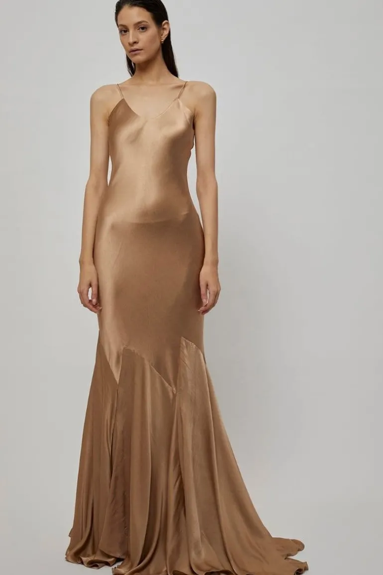 Dresses<CULT MIA PHOEBS NUDE SATIN FITTED SLIP DRESS Gold