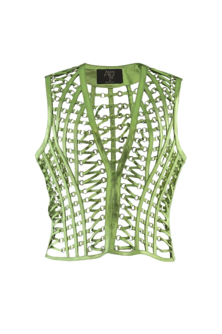 Jackets<CULT MIA PHONEIX LEATHER VEST Electric Green