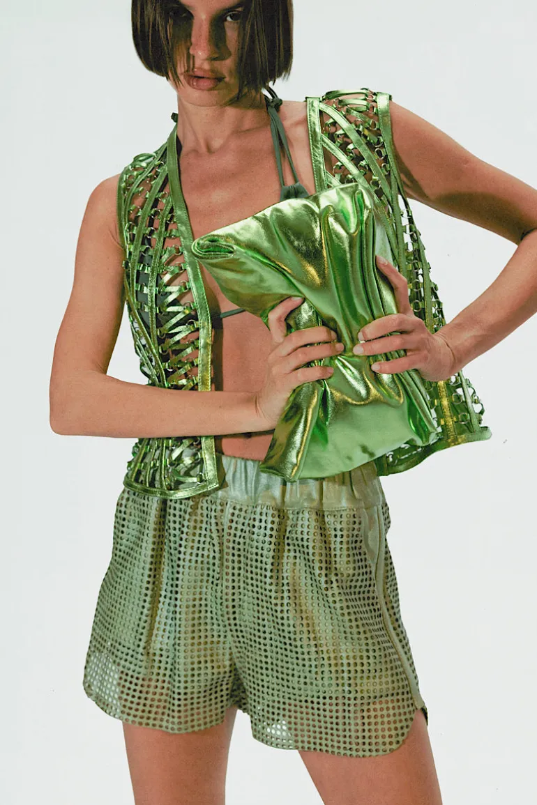 Jackets<CULT MIA PHONEIX LEATHER VEST Electric Green