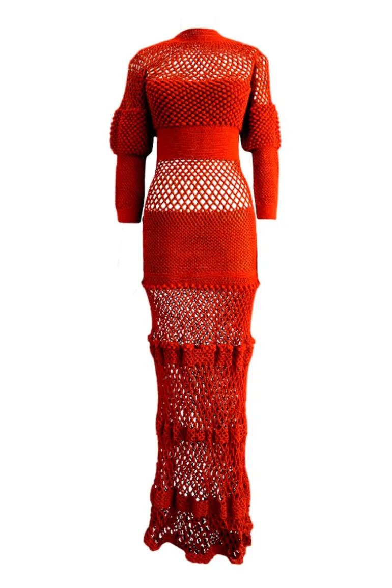 Dresses<CULT MIA PIAR HAND-WOVEN CROCHET MAXI DRESS Brick
