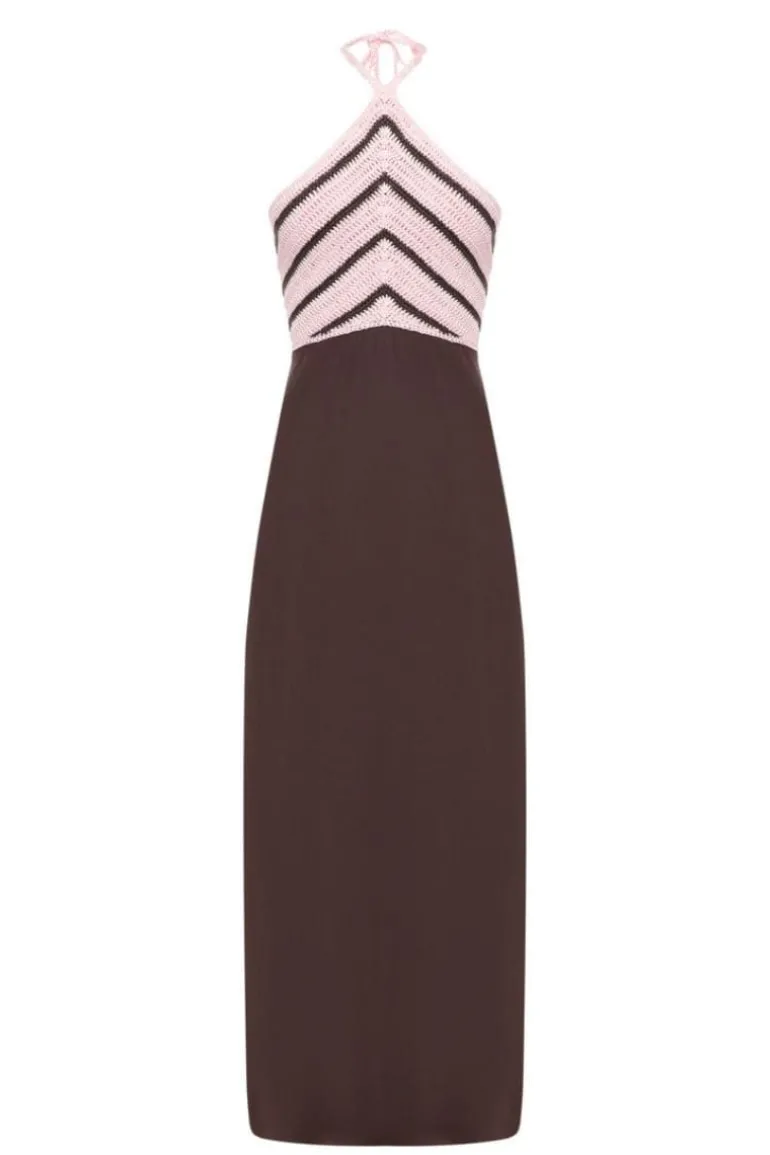 Dresses<CULT MIA PINK AND BLACK MAXI DRESS WITH KNITTED TOP Brown and pink