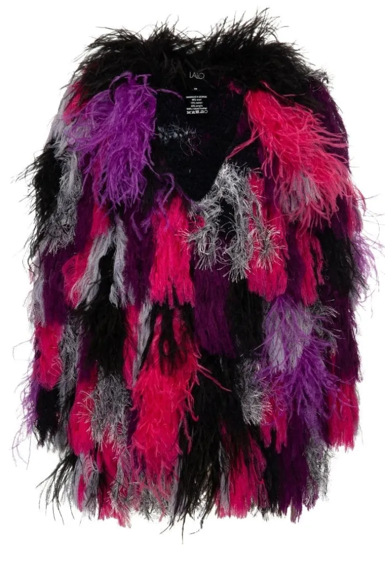 Jackets<CULT MIA PINK AND PURPLE FRINGED WOOL-BLEND CARDIGAN