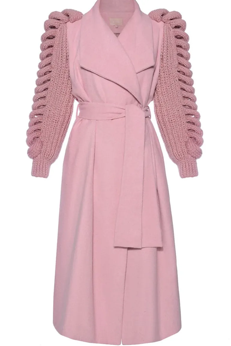Coats<CULT MIA PINK COAT WITH KNITTED SLEEVES Cherry Pink