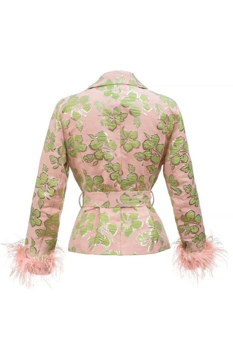 Blazers<CULT MIA FEATHER-TRIMMED JACKET WITH DETACHABLE FEATHER CUFFS Pink