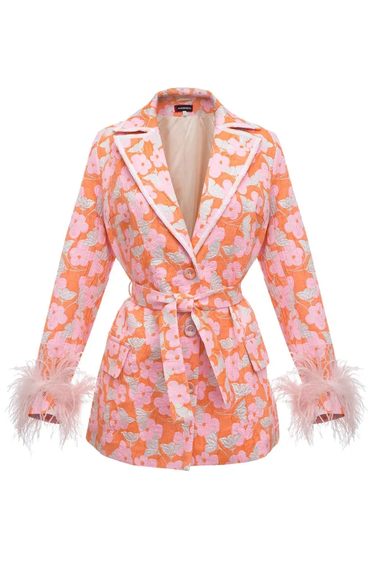 Jackets<CULT MIA FEATHER-TRIMMED JACQUARD JACKET Pink