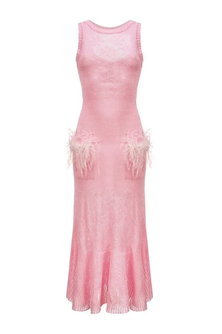 Dresses | Midi Dresses<CULT MIA FEATHER-TRIMMED KNIT DRESS Pink