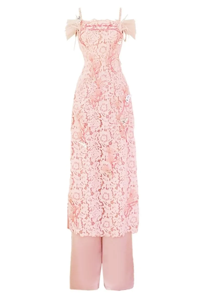 Outfit Sets<CULT MIA LACE AO DAI CO-ORD WITH FEATHERS Pink