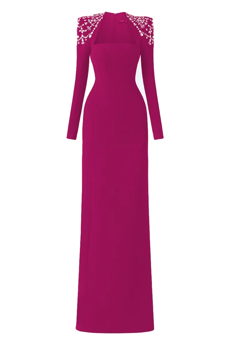 Dresses<CULT MIA LONG SLEEVE TRAPEZOID NECKLINE BODYCON FULL DRESS Pink