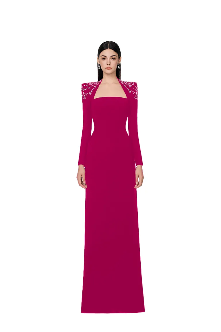 Dresses<CULT MIA LONG SLEEVE TRAPEZOID NECKLINE BODYCON FULL DRESS Pink