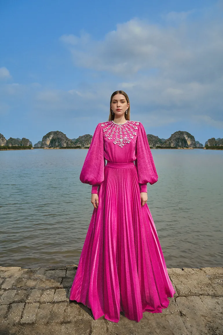 Dresses | Gowns<CULT MIA PLEATING GOWN WITH BACK SLIT Pink