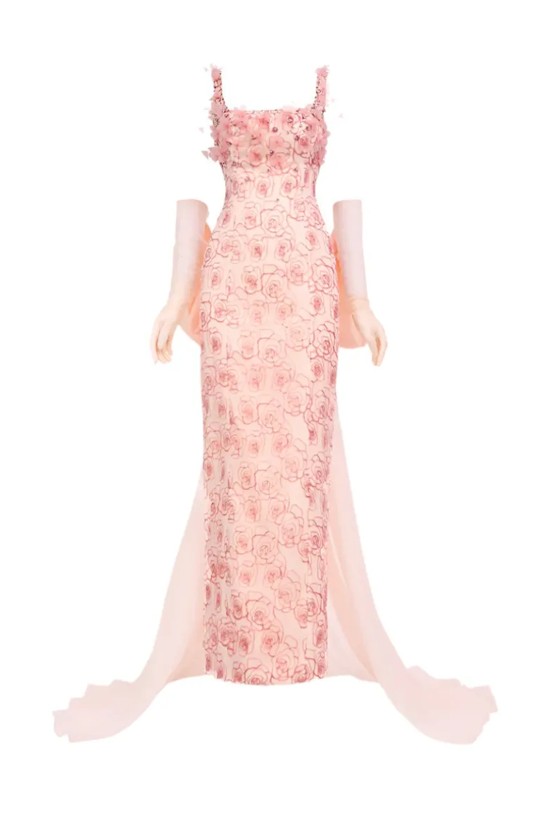 Dresses<CULT MIA ROSES ORGANZA MAXI DRESS WITH GLOVES IN Pink