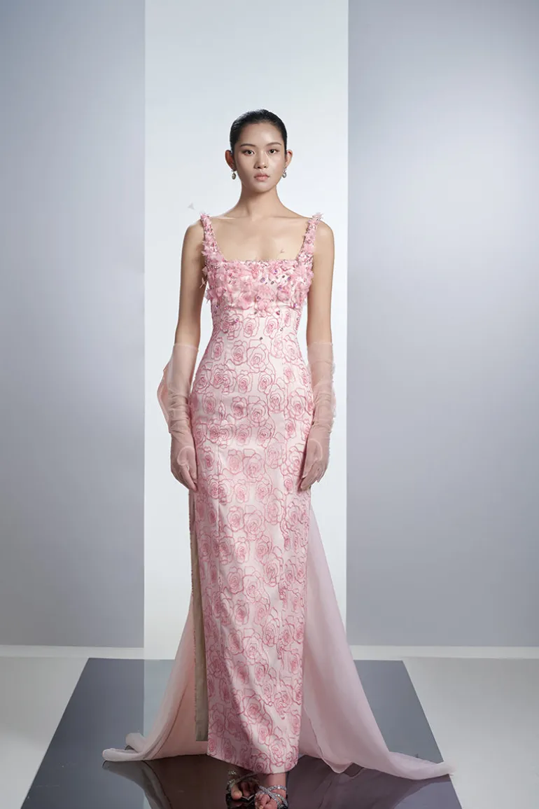 Dresses<CULT MIA ROSES ORGANZA MAXI DRESS WITH GLOVES IN Pink