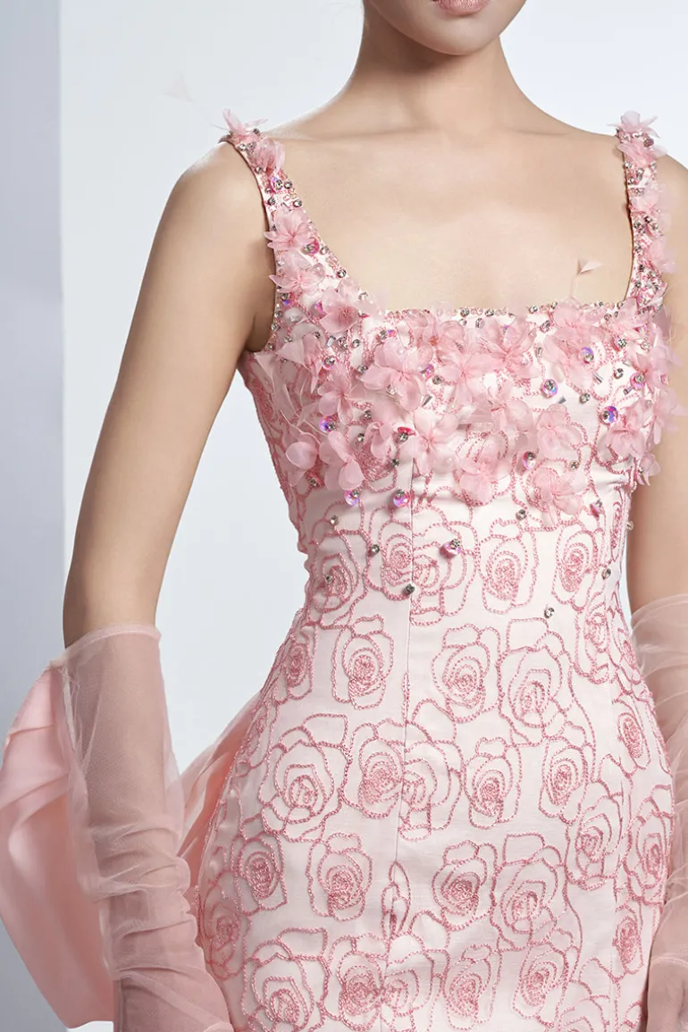 Dresses<CULT MIA ROSES ORGANZA MAXI DRESS WITH GLOVES IN Pink