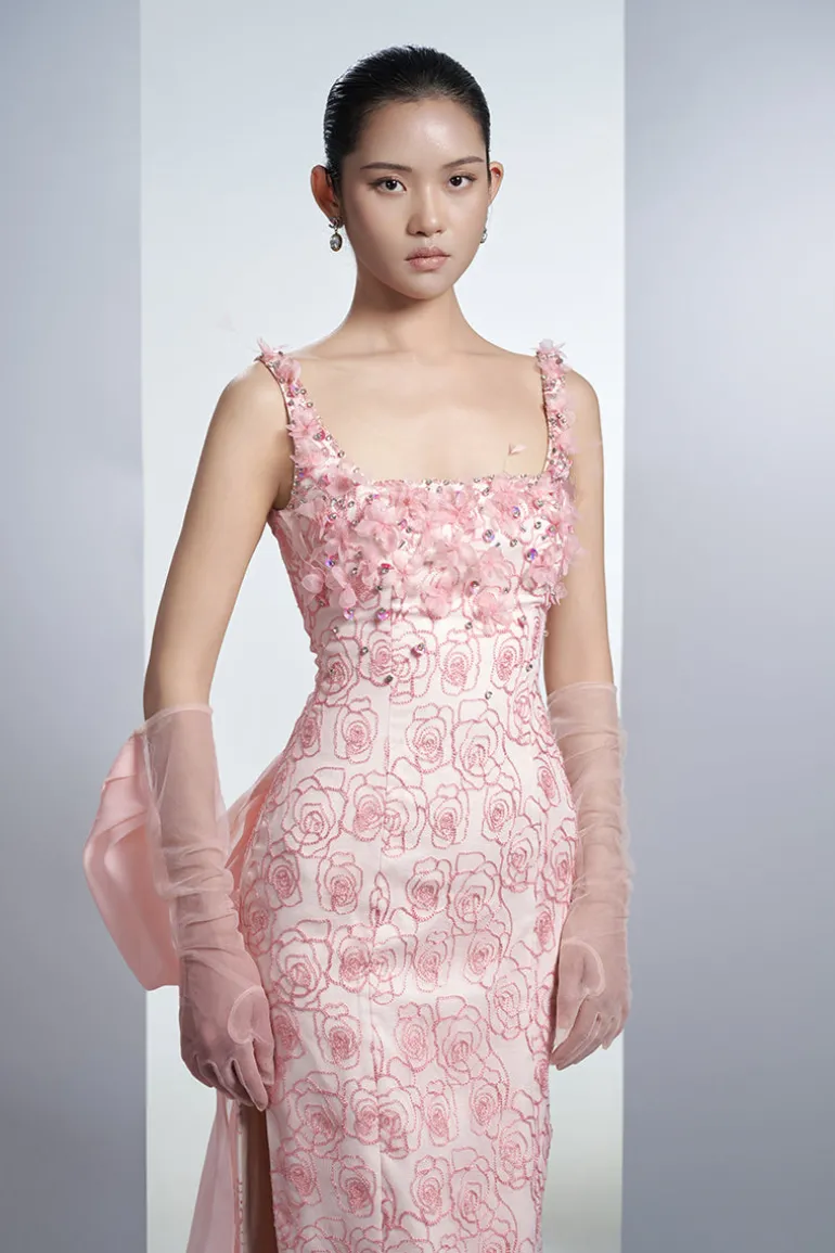 Dresses<CULT MIA ROSES ORGANZA MAXI DRESS WITH GLOVES IN Pink