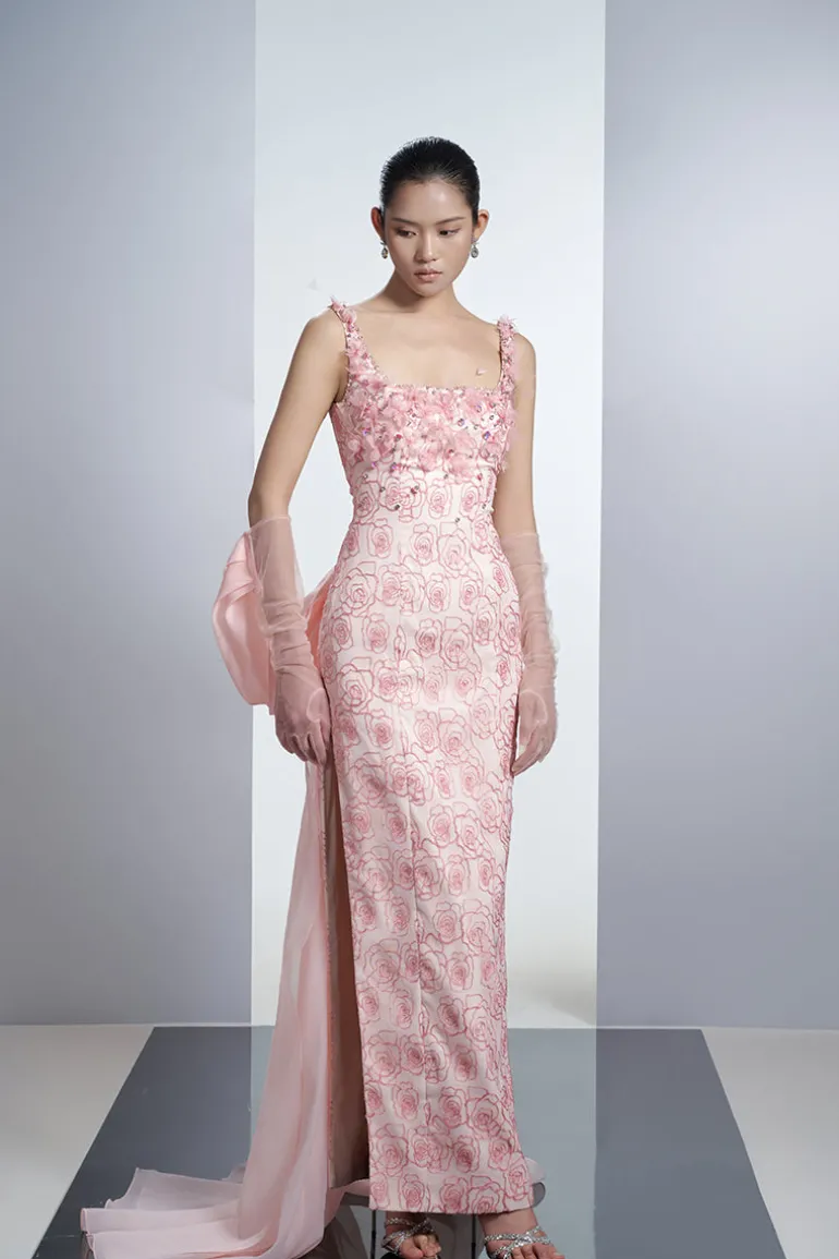 Dresses<CULT MIA ROSES ORGANZA MAXI DRESS WITH GLOVES IN Pink
