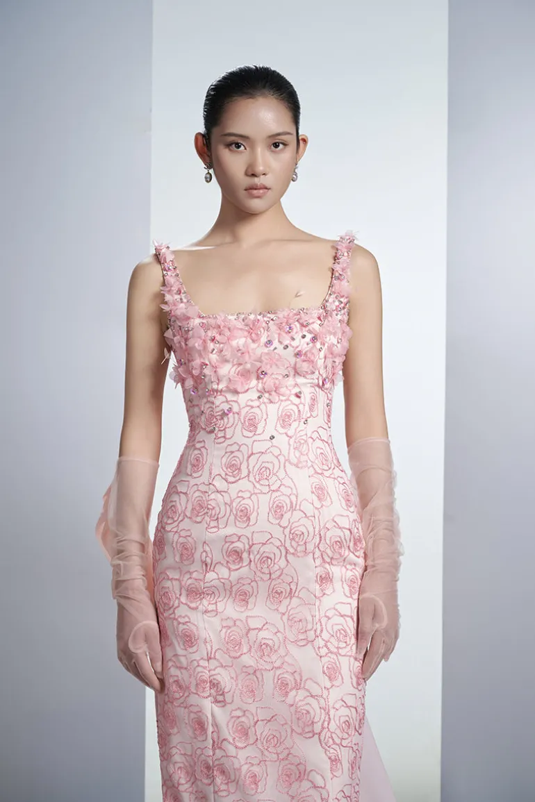 Dresses<CULT MIA ROSES ORGANZA MAXI DRESS WITH GLOVES IN Pink