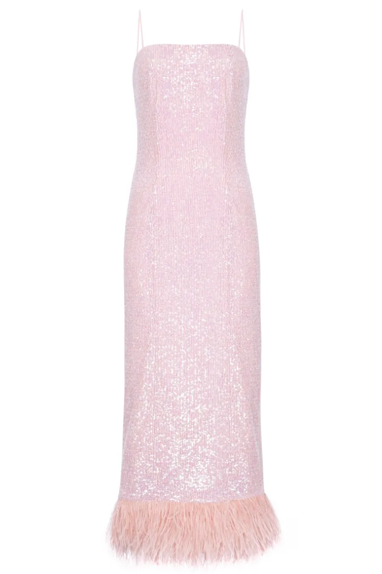 Dresses | Midi Dresses<CULT MIA SEQUINED DRESS WITH FEATHER Pink