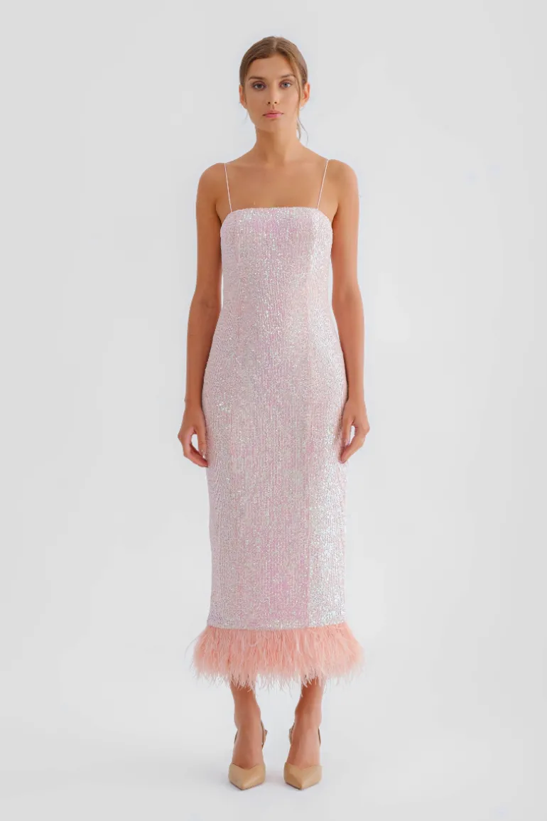 Dresses | Midi Dresses<CULT MIA SEQUINED DRESS WITH FEATHER Pink