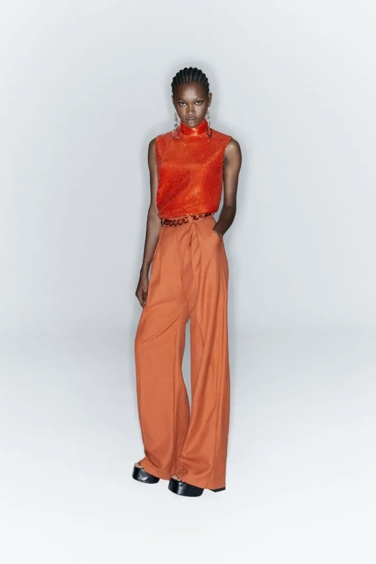 Pants<CULT MIA PLEATED WIDE-LEG PANTS Orange