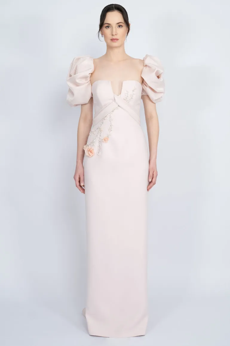 Dresses<CULT MIA BALLOON SLEEVE LONG DRESS Powder
