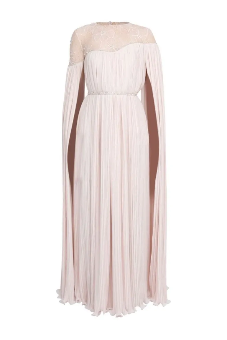 Dresses<CULT MIA BICYCLE NECK HAND-EMBROIDERED LACE MAXI DRESS Powder