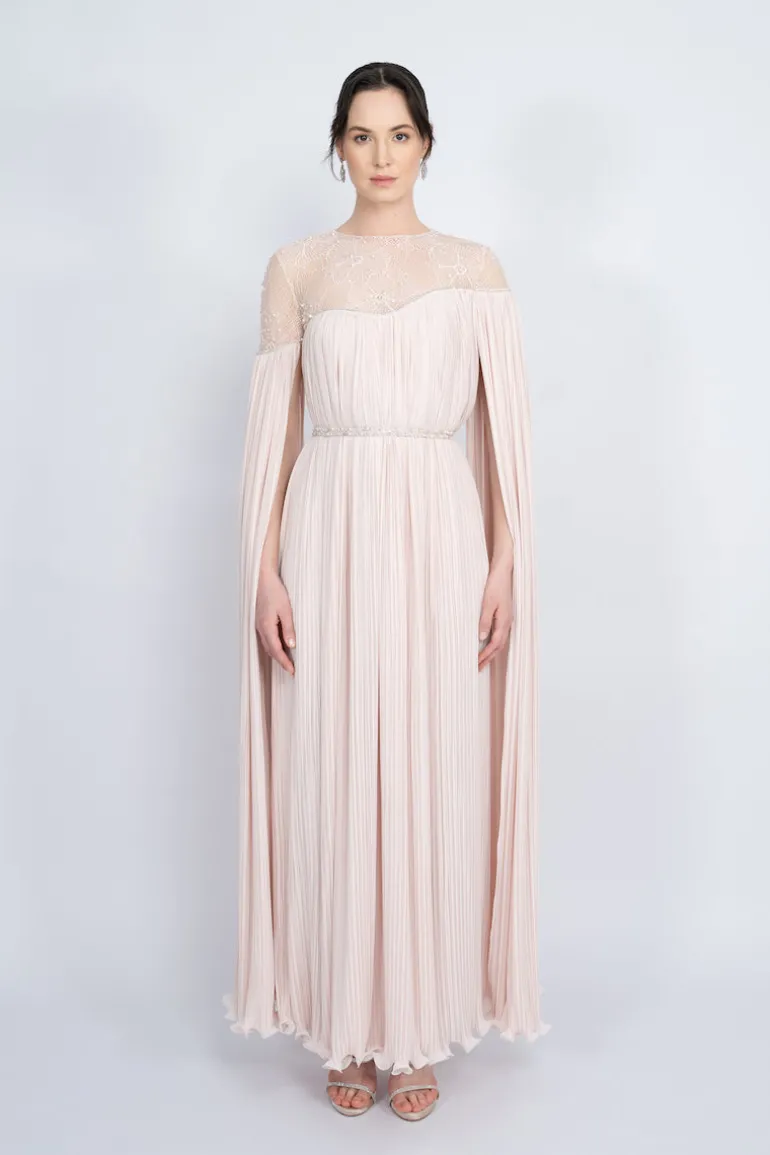 Dresses<CULT MIA BICYCLE NECK HAND-EMBROIDERED LACE MAXI DRESS Powder