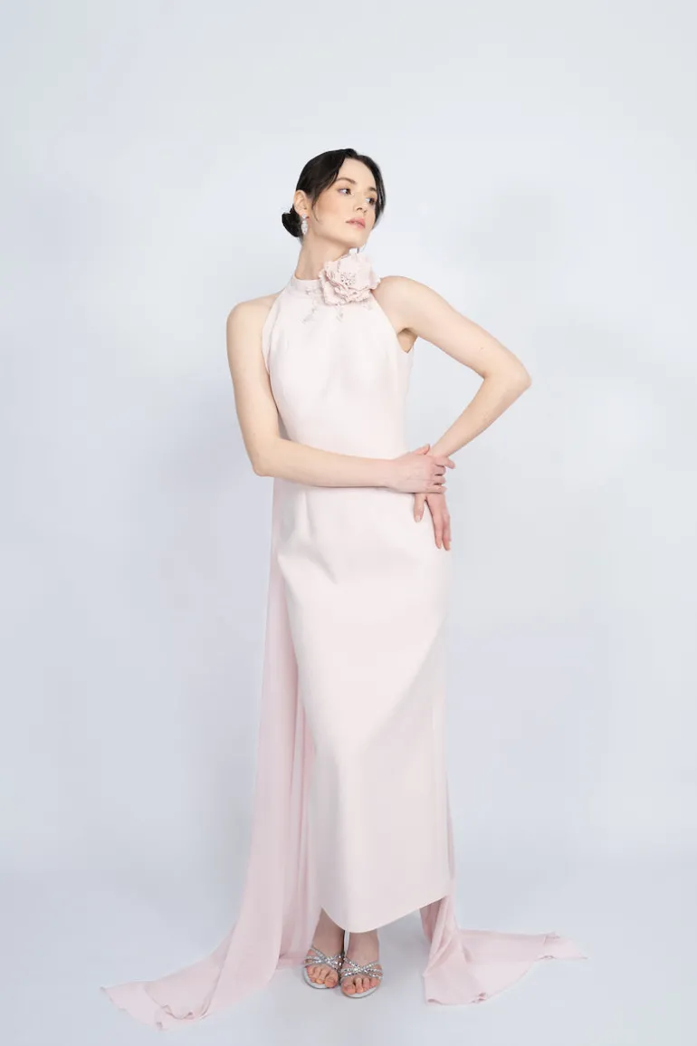 Dresses<CULT MIA HALTERNECK WITH LONG CAPE MAXI DRESS Powder