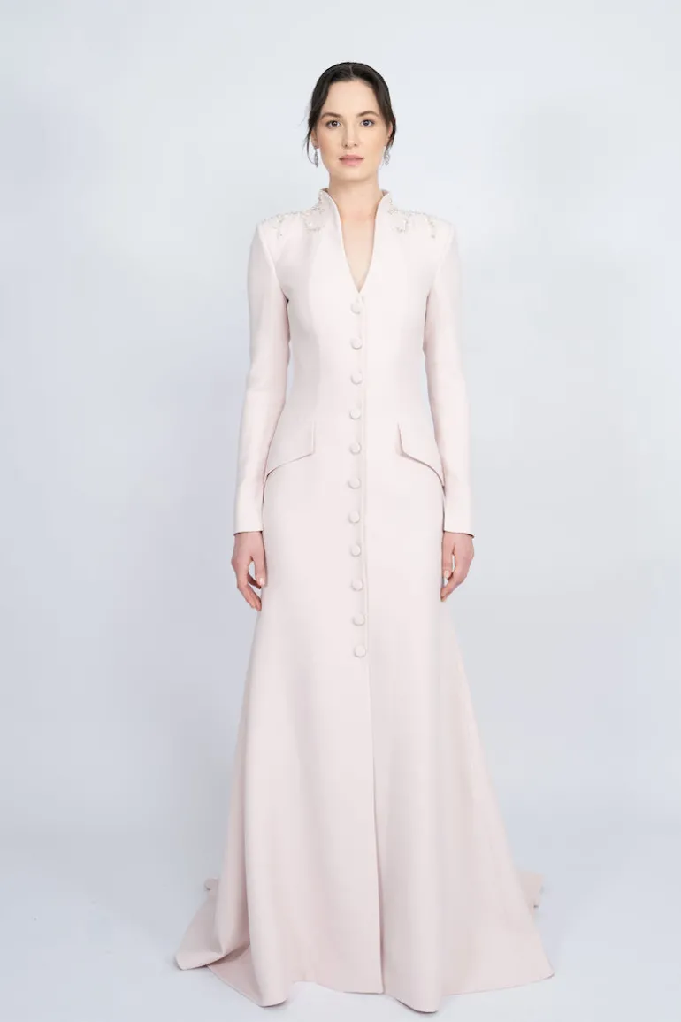 Dresses<CULT MIA PADDED SHOULDER LONG JACKET DRESS Powder