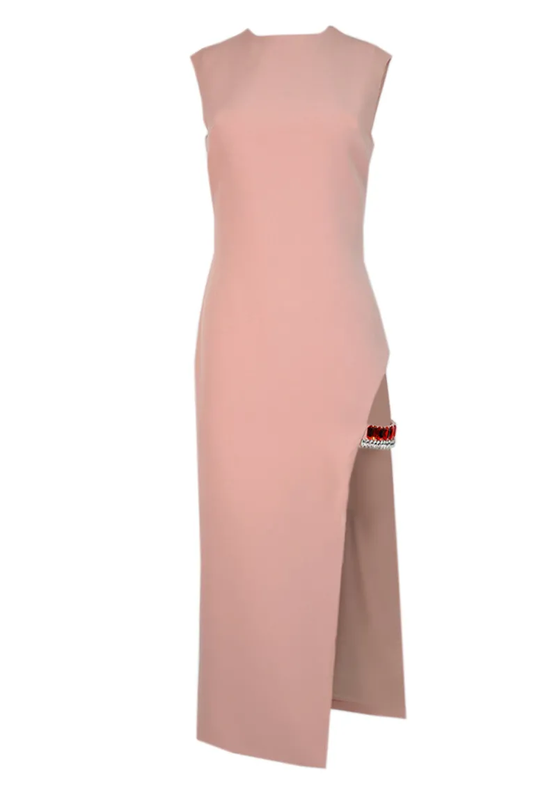 Dresses | Midi Dresses<CULT MIA CRYSTAL-ADORNED MIDI DRESS Powder Pink