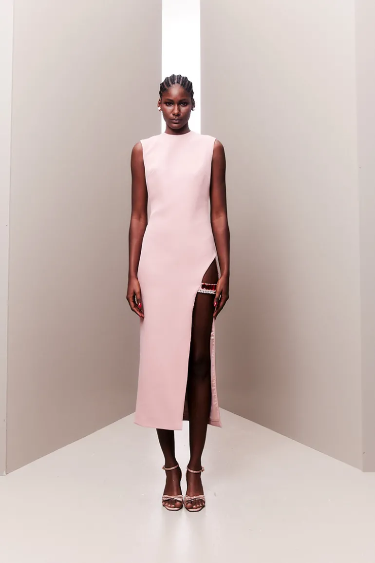 Dresses | Midi Dresses<CULT MIA CRYSTAL-ADORNED MIDI DRESS Powder Pink