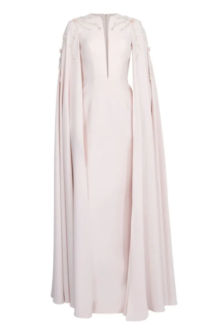 Dresses<CULT MIA STRAIGHT CUT WITH CAPE LONG DRESS Powder
