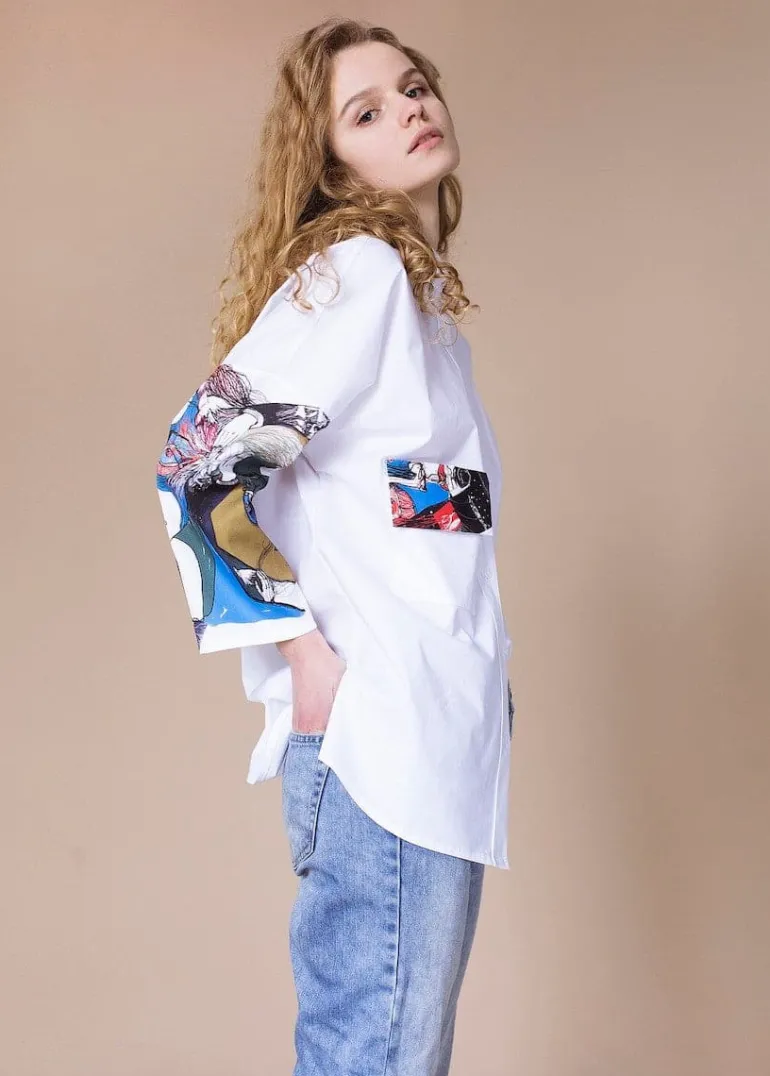 Tops<CULT MIA PRINTED DETAIL WHITE SHIRT