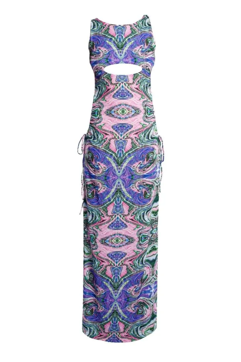 Dresses<CULT MIA PSYCHEDELIC CUT-OUT MAXI DRESS White/Green/Purple/Pink