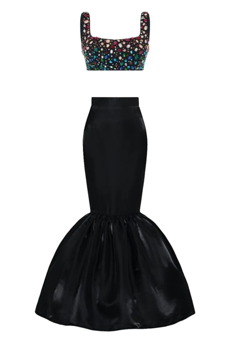 Outfit Sets<CULT MIA QUEEN RHINESTONE TOP AND SKIRT SET Black