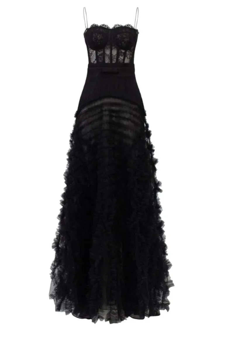 Dresses | Gowns<CULT MIA RAANANA LACE MIXED TULLE GOWN Black